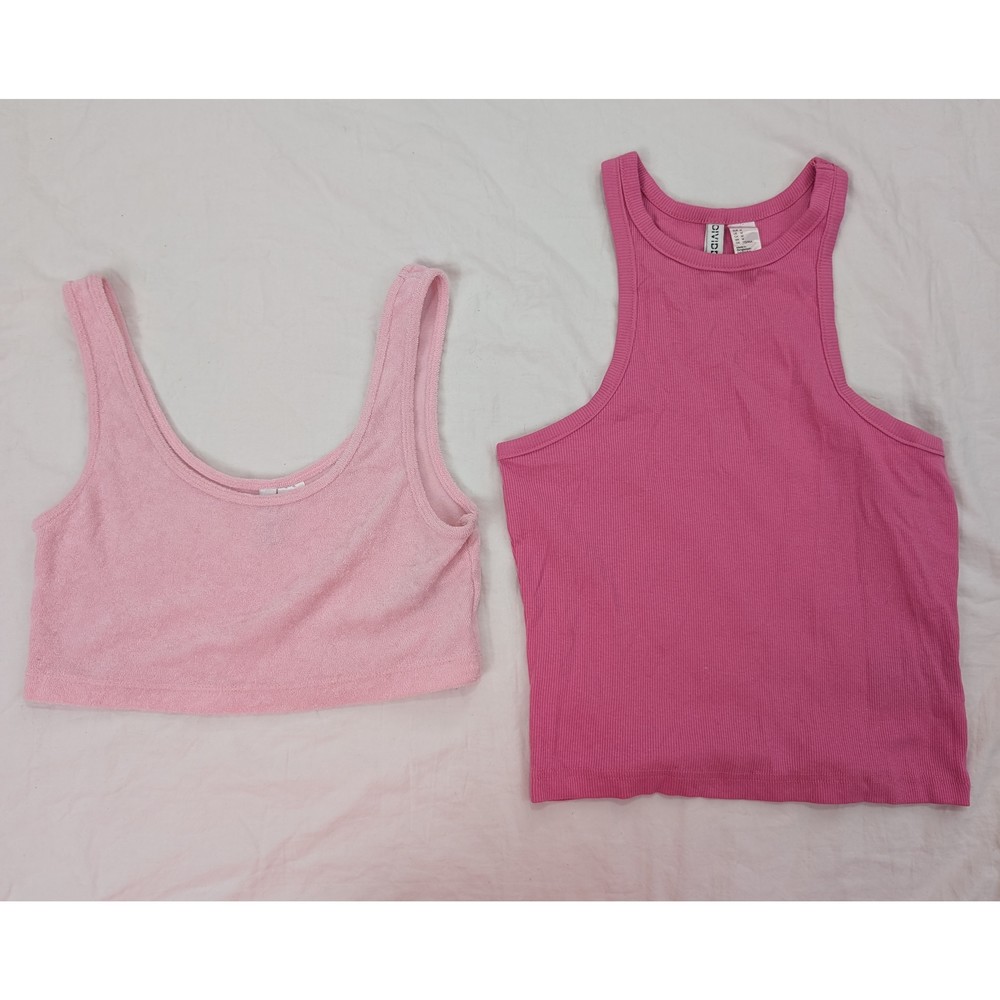 H&M Knit Tank tops Lot of 2 Cropped Athleisure Sz M Pink